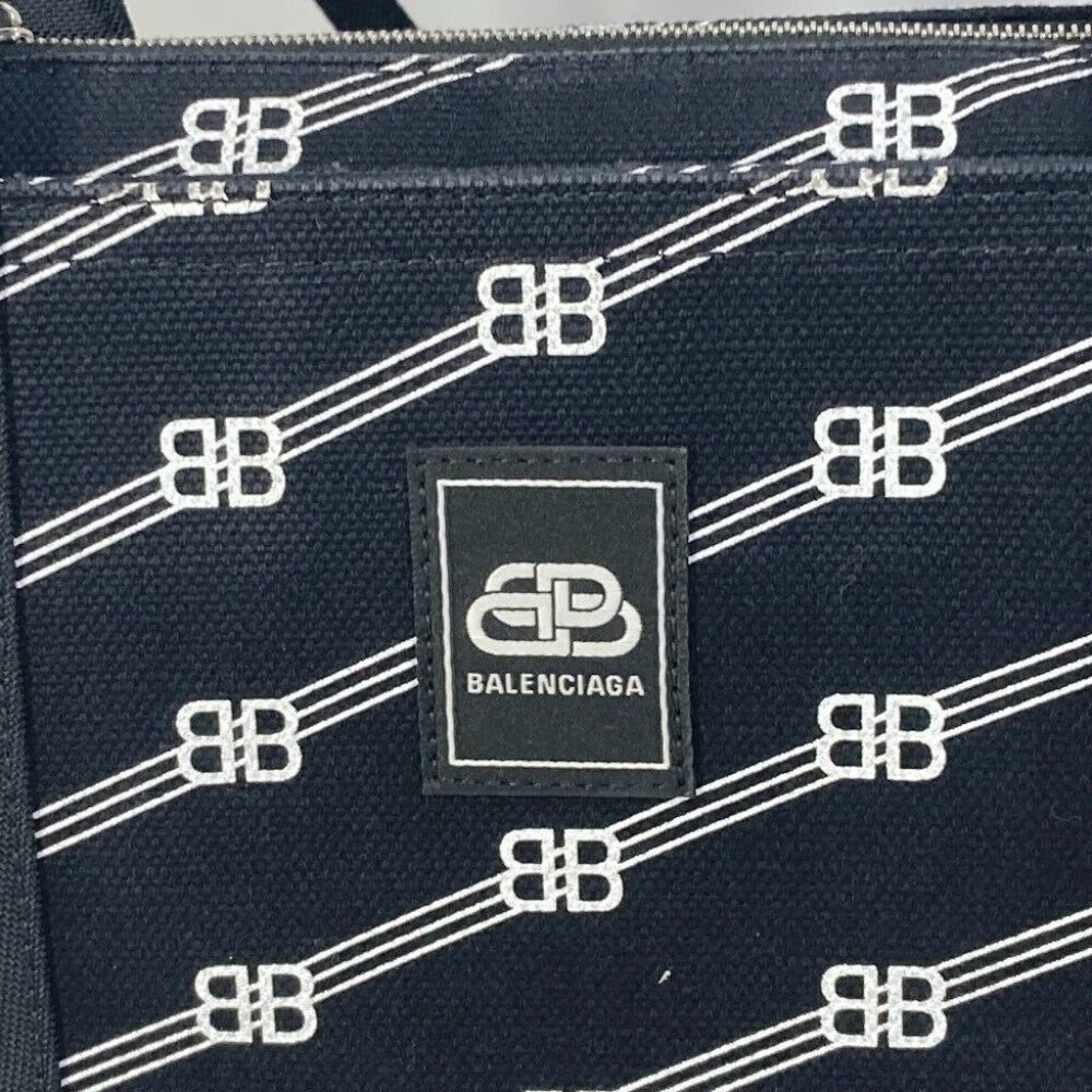 BALENCIAGA BB Trade S Tote Bag Hand Bag Canvas Black/White - Picture 6 of 14